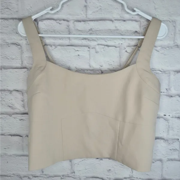Abercrombie Fitch Tailored Corset Crop Top Size L Beige Tan Smocked Side Zip - Image 4
