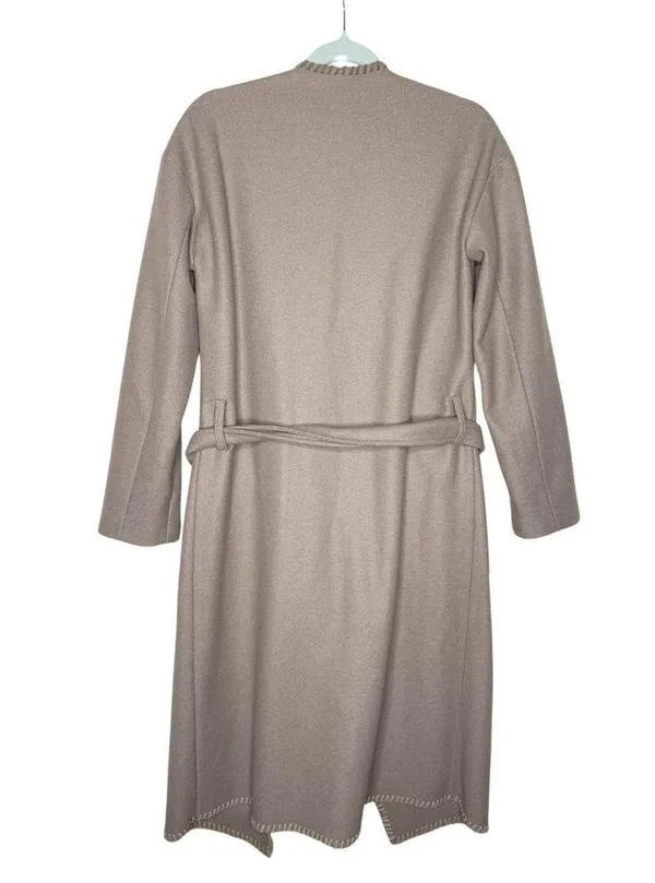 AllSaints Paxx Italian Wool Wrap Waterfall Trench Coat Dune Small Winter Jacket - Image 15