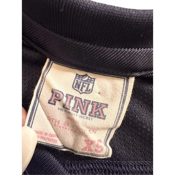 PINK NFL Broncos Womens Blue Sequin Glitter Jersey‎ Sporty Fanwear Size XS - Image 3