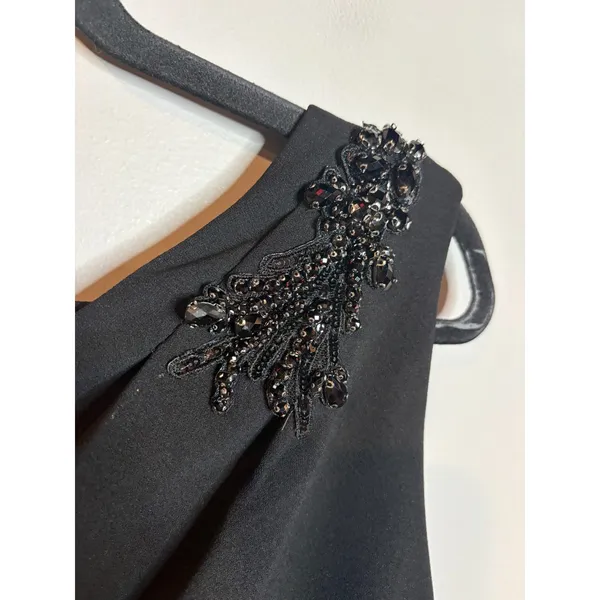 Adrianna Papell One Shoulder Ruffled Crepe Gown With Beaded Accent In Black - Image 7