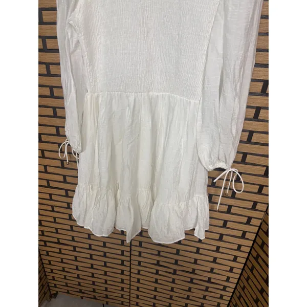 Selfie Leslie‎ White Secret Garden Long Sleeve Smocked Bodice Dress Size Large - Image 6