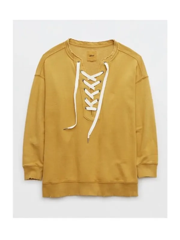 Aerie Lace Up Golden Mustard Relaxed Sweatshirt - Image 2