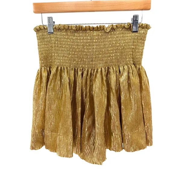 Queen of Sparkles Gold Metallic Smocked Waist‎ Pleated Shorts Womens Medium - Image 7