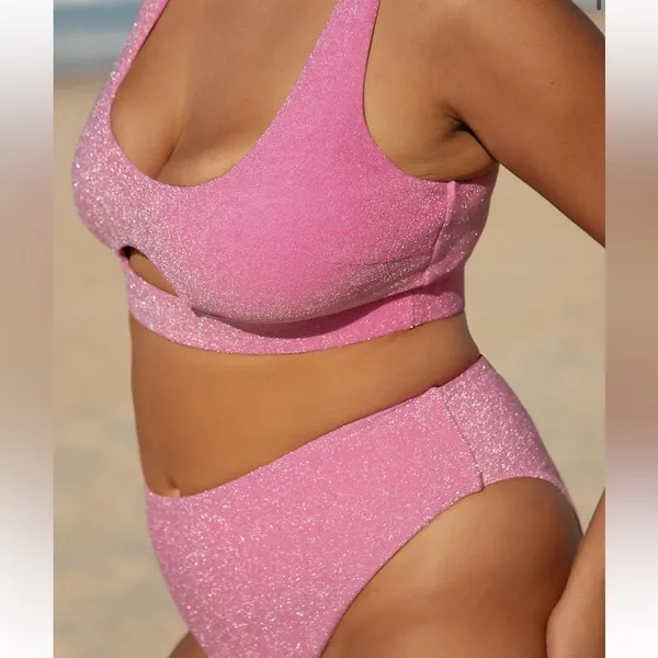 Berlook Pink Lurex Cut Out Plus Size Bikini Set - Image 4