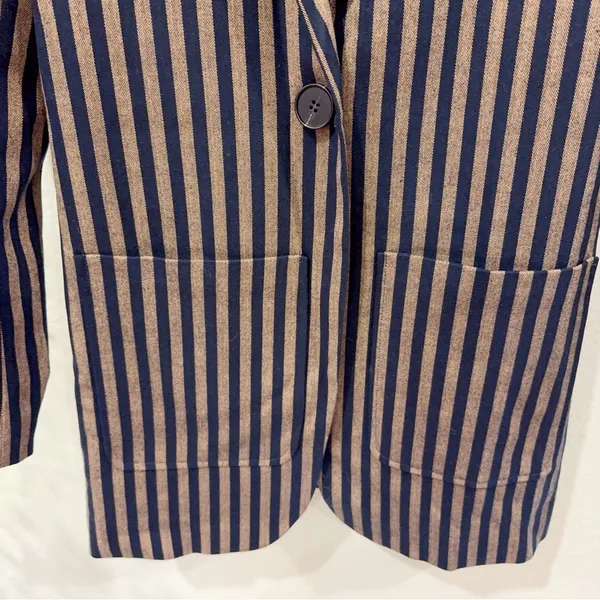 J.ING Jing Brown Stripe Long Casual Blazer Suit Jacket Size Small NWT - Image 3