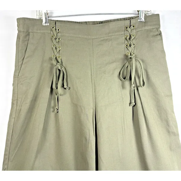 1.STATE‎ Womens Olive Tree Wide Leg Lace Up Front Pants Size L NWT 8199354 - Image 4