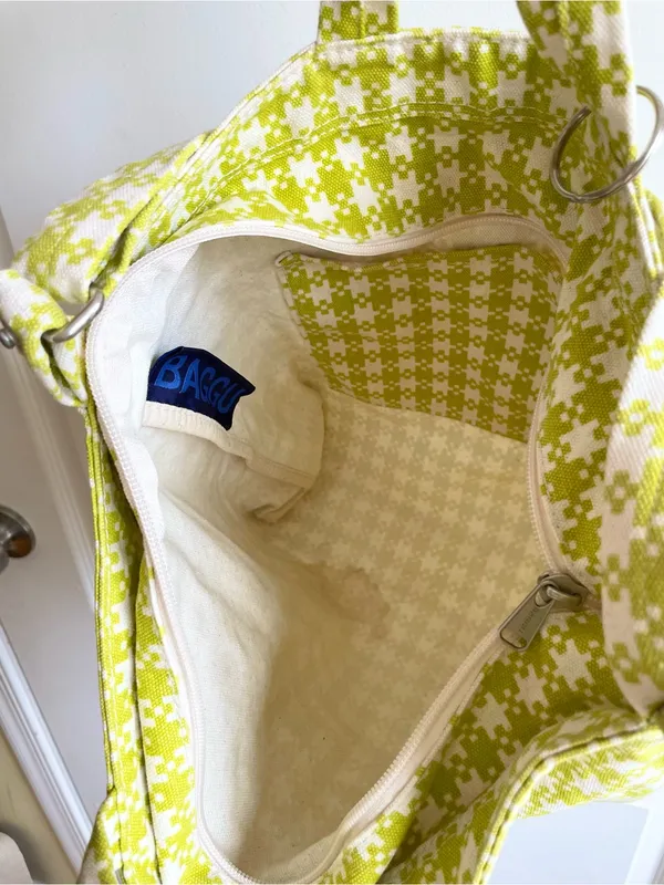 BAGGU Horizontal Zip Duck Bag Chartreuse Pixel Gingham - Image 6