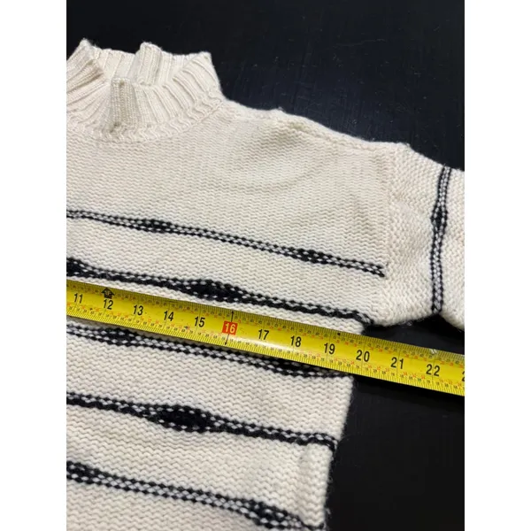 Veronica Beard Ivory Navy Striped Wool Blend Mock Neck Sweater J2310KD16K0211 - Image 3