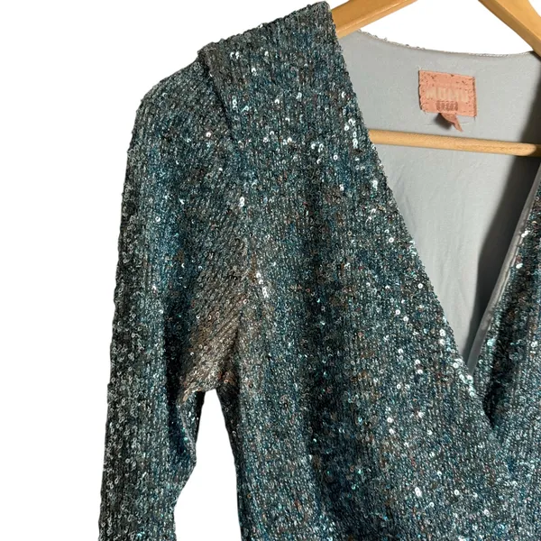 Show Me Your MuMu Party Hop Blue Sequined Long Sleeve Ruched Mini Dress Size M - Image 7