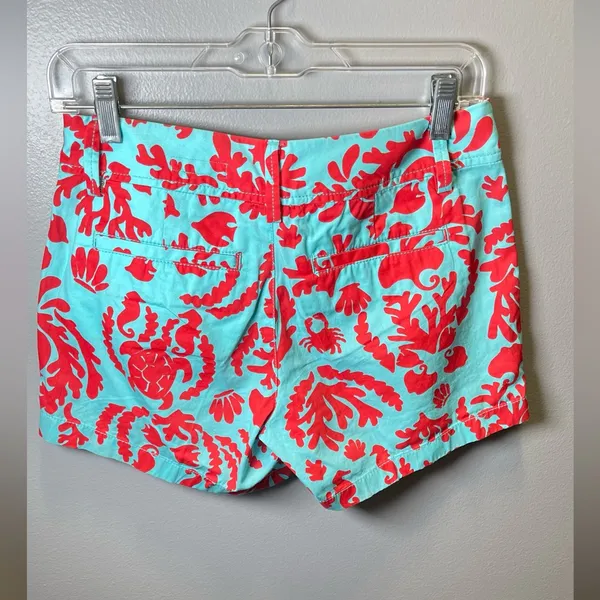 Lilly Pulitzer‎ NEW Don’t be Shellfish Callahan Aqua Coral Turtle Shorts Size 0 - Image 5