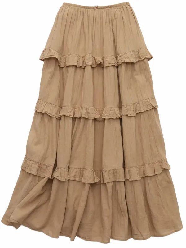 AE Ready To Ruffle Tiered Midaxi Skirt American Eagle NWT Toasted Almond XS - Image 2