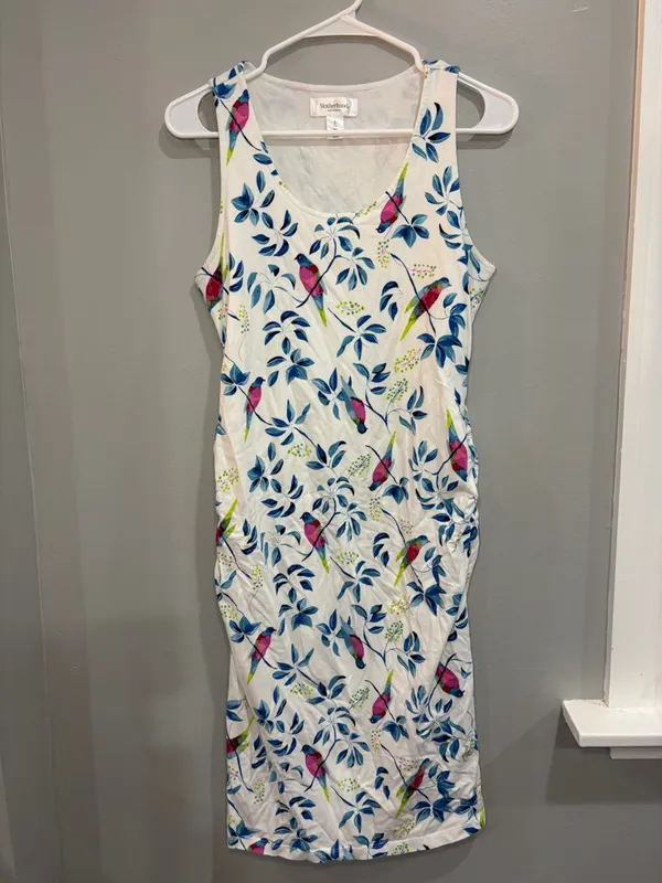 Motherhood Maternity Floral Bird Dress sleeveless S Bodycon Ruched Sundress - Image 2