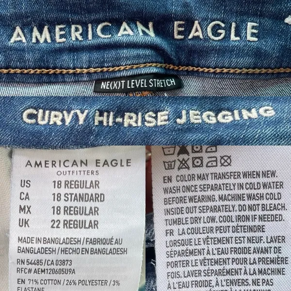 American Eagle Womens Jeans Denim Blue Curvy High Rise Jegging Stretch Size 18 - Image 10