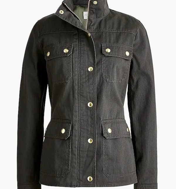 JCrew Resin-coated Black twill field jacket- Size Small - Image 2
