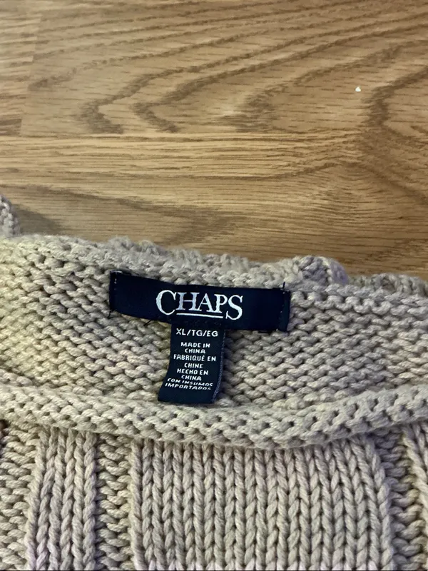 Chaps Ombre Cable Crew Sweater in Cream & Tan Size XL - Image 3