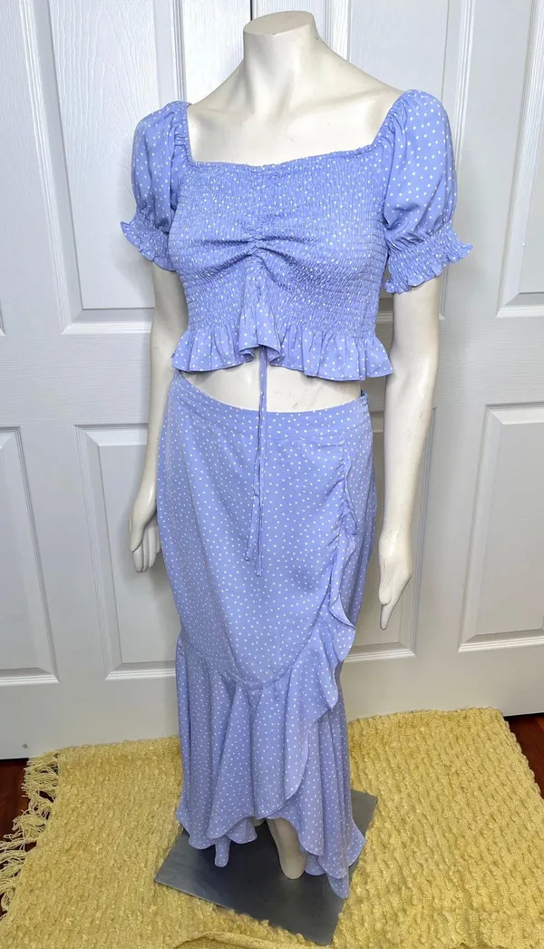 Red Dress Boutique Indigo Polka Dot Smocked Puff Sleeve Top & Ruffle Skirt Set - Image 10