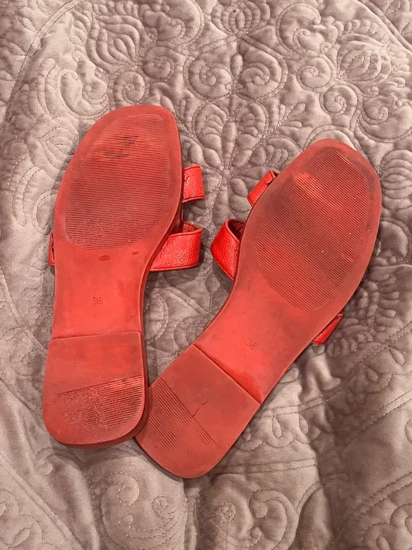 Bold Red Women's Slide Sandals with Cross-Strap Design - Image 2