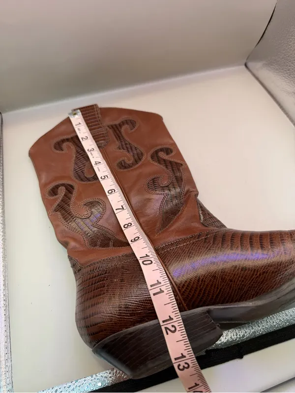 Nine West Romnee Brown Lizard Leather Cowboy Boots Sz 8 Made Brazil - Image 7