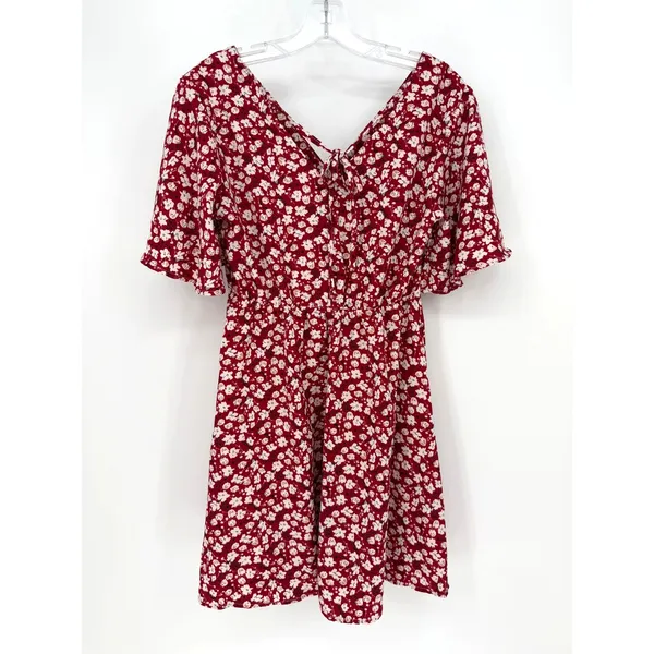 Beachsissi Floral Mini Dress Womens Small Red Cottagecore Boho Romantic Feminine - Image 7