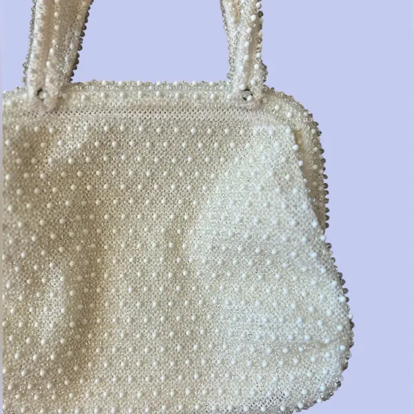 Vintage 40s 50s Corde Bead handbag bridal heirloom evening bag - Image 2