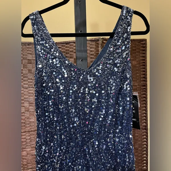 New Pisarro Nights Navy Beaded Sequin Gown Size 10 Elegant Formal Dress - Image 4
