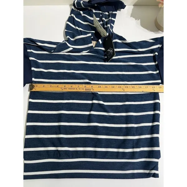 NWT Chaser Navy‎ Stripe Mixed Media Hooded Sweatshirt Small - Image 8