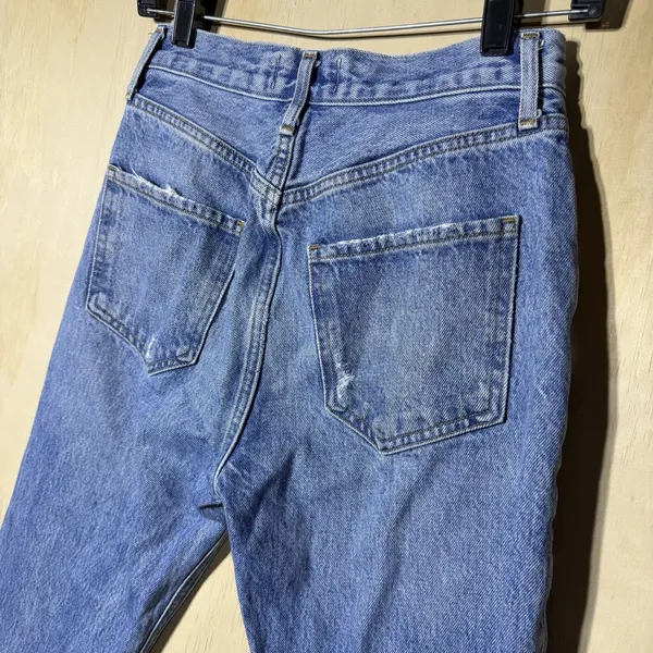 AGOLDE‎ Riley Crop Straight Jeans Women 24 High Rise Raw Hem Blue Denim - Image 7
