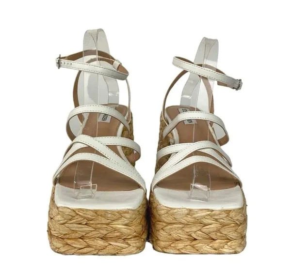 Steve Madden Belise White Square Toe Ankle Strap Platform Strappy Sandals Sz 10 - Image 2