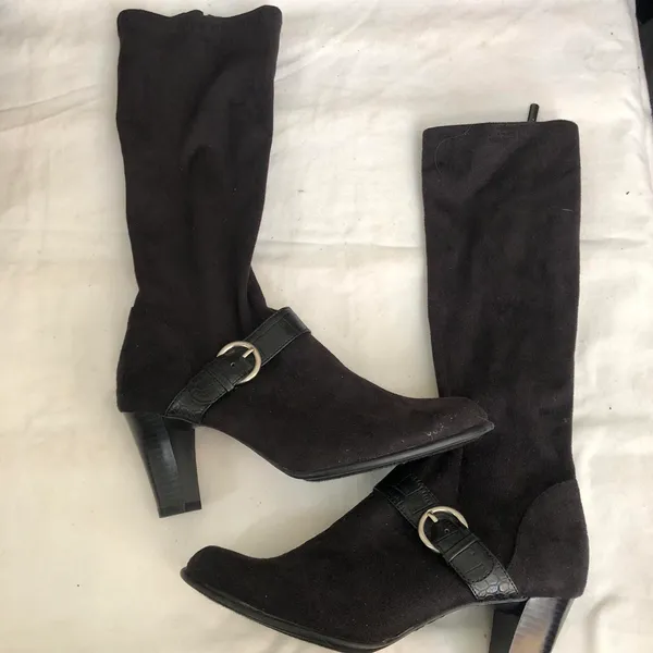 2000s y2k Black fabric faux suede knee-high boots - Image 2