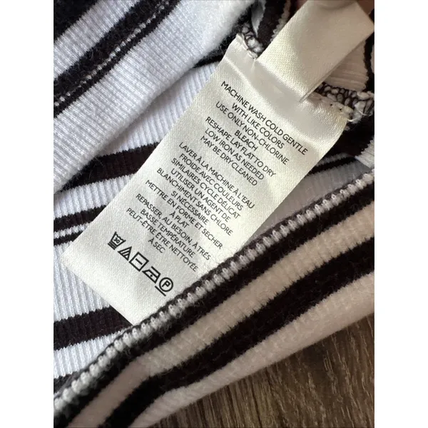 Maeve‎ Anthropologie Medium Womens Top Stretch Black White Short Sleeve Striped - Image 7