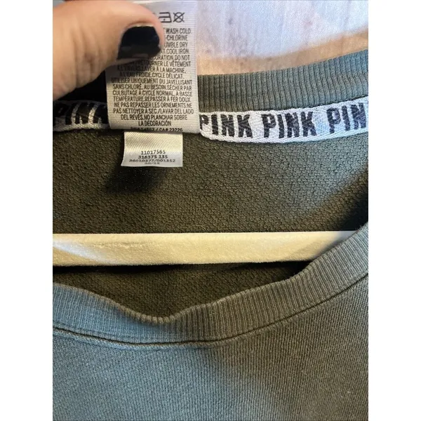 Pink Victoria's Secret Women's Olive Green Sweatshirt Size Medium Long Sleeve - Image 5