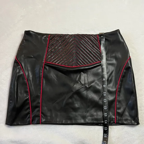 Zara Faux Leather Black Quilted Red Piping Moto Mini Skirt‎ Size L Biker Rock - Image 10