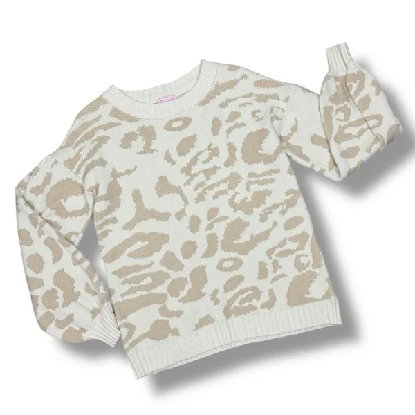 Pink Lily Animal Cheetah Print Balloon Sleeve Sweater Ivory Tan‎ Small - Image 13
