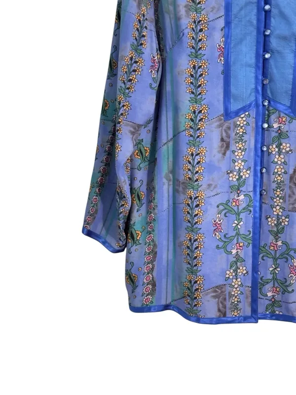 Maggie Shepherd Blue Floral Button Front Blouse Boho Top M Size M - Image 8