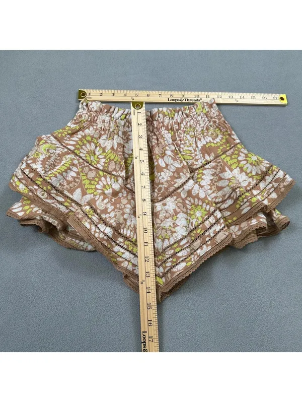 Aerie XS Ruffle Mini Skort Shorts Brown Floral Tiered Lace Trim Boho Beach - Image 2