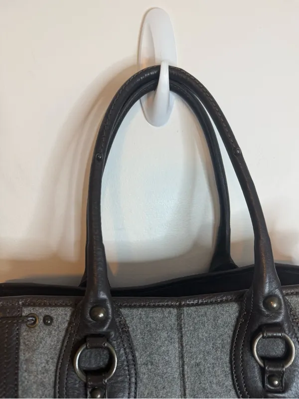 Banana Republic Vintage Y2K Wool Leather Drawstring Satchel Tote Bag - Image 5