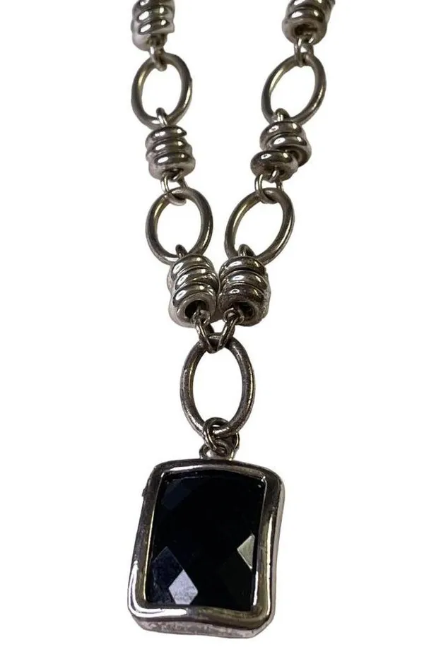 Womens Choker Chain Necklace Silver Tone Black Pendant Adjustable Length Fashio - Image 2