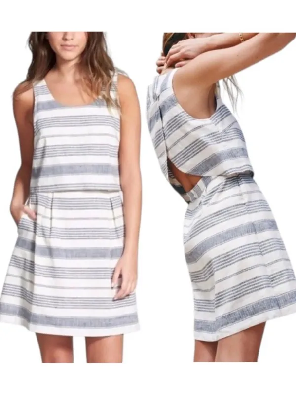 Madewell Striped Open Back Sleeveless Linen Cotton Blend Pleated Dress 2 - Image 3