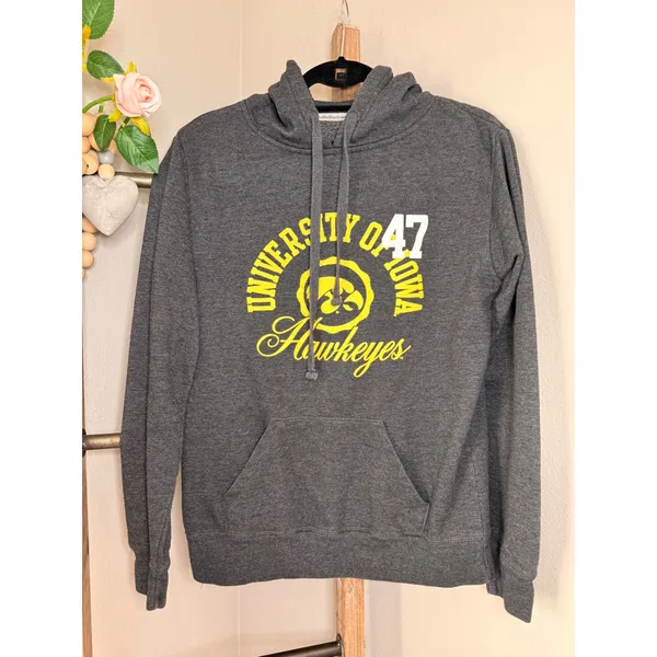 Jones & Mitchell University of Iowa Hawkeyes Hoodie Grey Glitter Hearts Large - Image 2