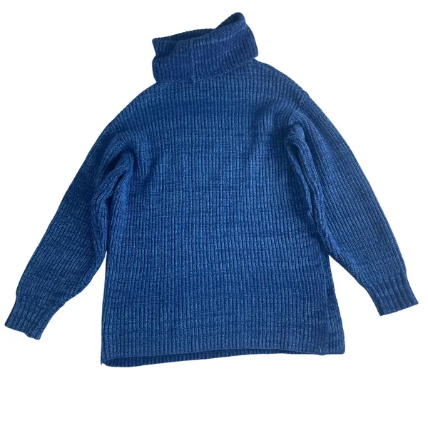 Free People Slouchy Sweater Women Blue 'Eleven' Tunic Medium Oversize Turtleneck - Image 5