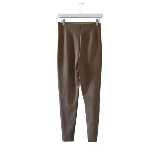 ZARA Faux Suede Legging Trouser Medium Camel Brown Seamed Ankle-Zip SZ M #1128 - Image 7