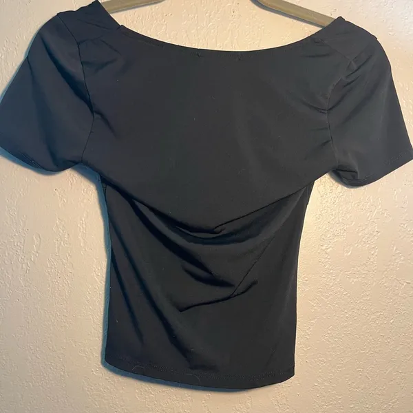 Ambiance Blue Fitted Ruched Blouse Short Sleeve T Shirt SZ S Petite Tight Y2K - Image 5