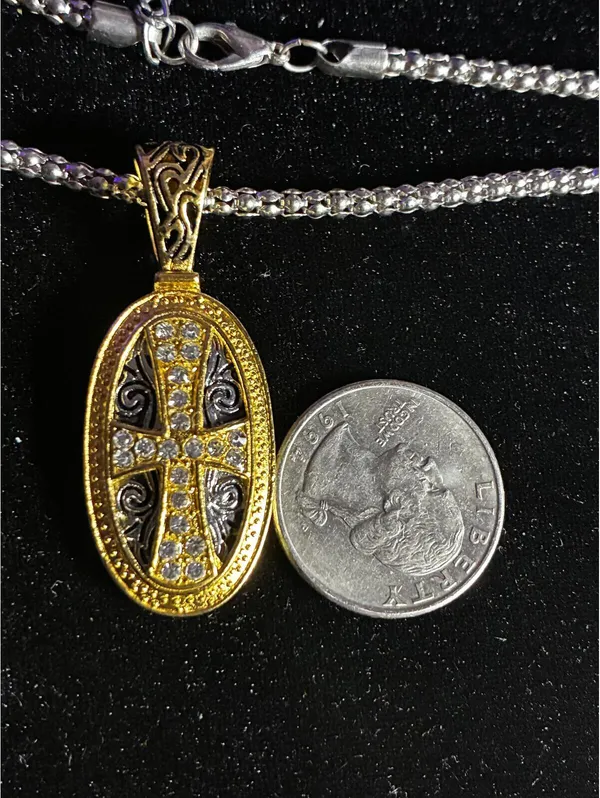 Vintage Necklace Trinity Broadcasting Network Cross Dual Tone Pendant - Image 4