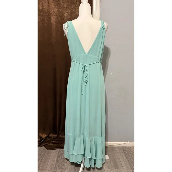 Maxi Wrap Dress Size L Mint Green Ruffle High-Low Cottagecore Coastal Romantic - Image 4