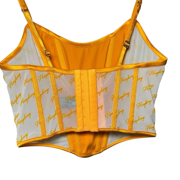 Playboy Women's L Gold Satin Mesh Logo Corset Bustier Y2K Festival Clubwear‎ Top - Image 10