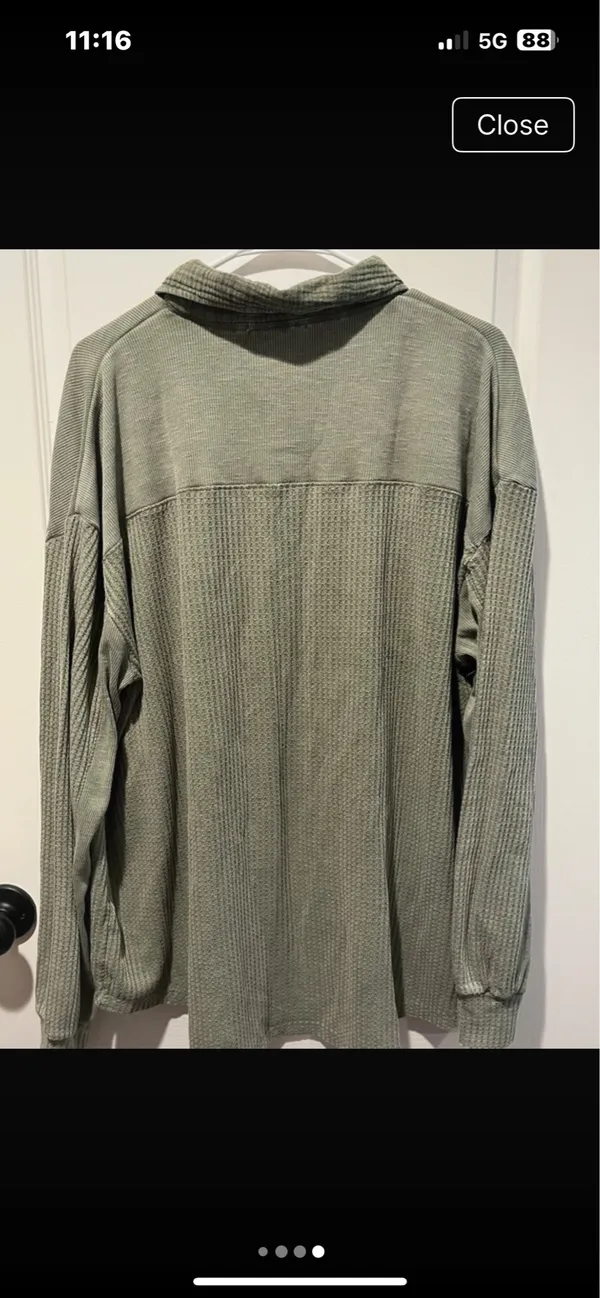 Briggs New York Olive Green Waffle Knit Shacket Shirt Jacket Medium - Image 4