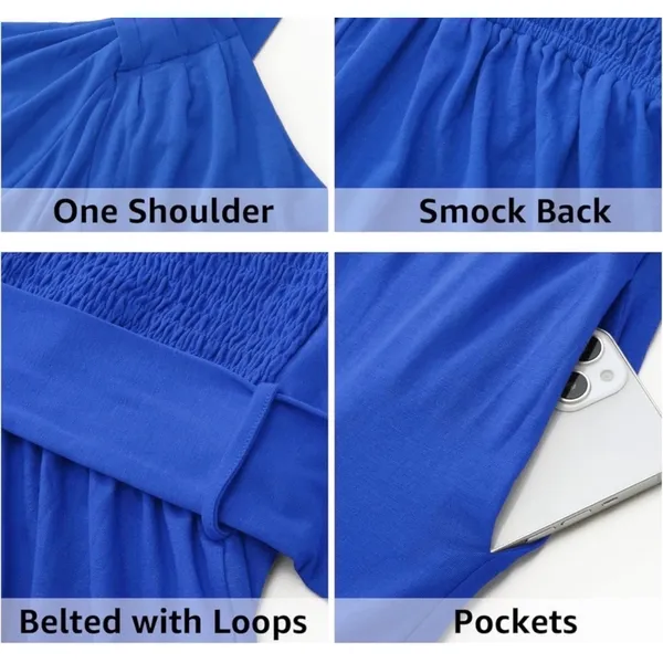 NWT Royal Blue One Shoulder Belted Wide Leg Jumpsuit Romper Small - Image 3
