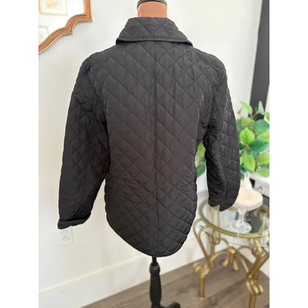 Jones New York Black Quilted Jacket Coat Collared Button Up‎ Padded Classic - Image 3