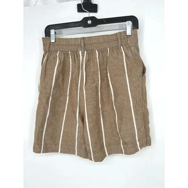 A New Day Shorts Women S Brown Striped Linen‎ Blend High Rise Casual Coastal - Image 3