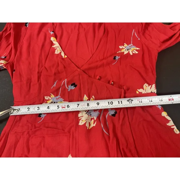 Free People Red Floral Wrap Dress Women’s S Bell Sleeve Boho Mini Dress - Image 13